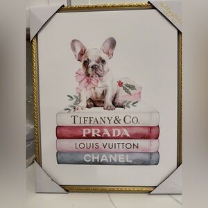 New French Bulldog Frenchie Dog CHANEL YSL Prada Tiffany Framed Canvas Art Print
